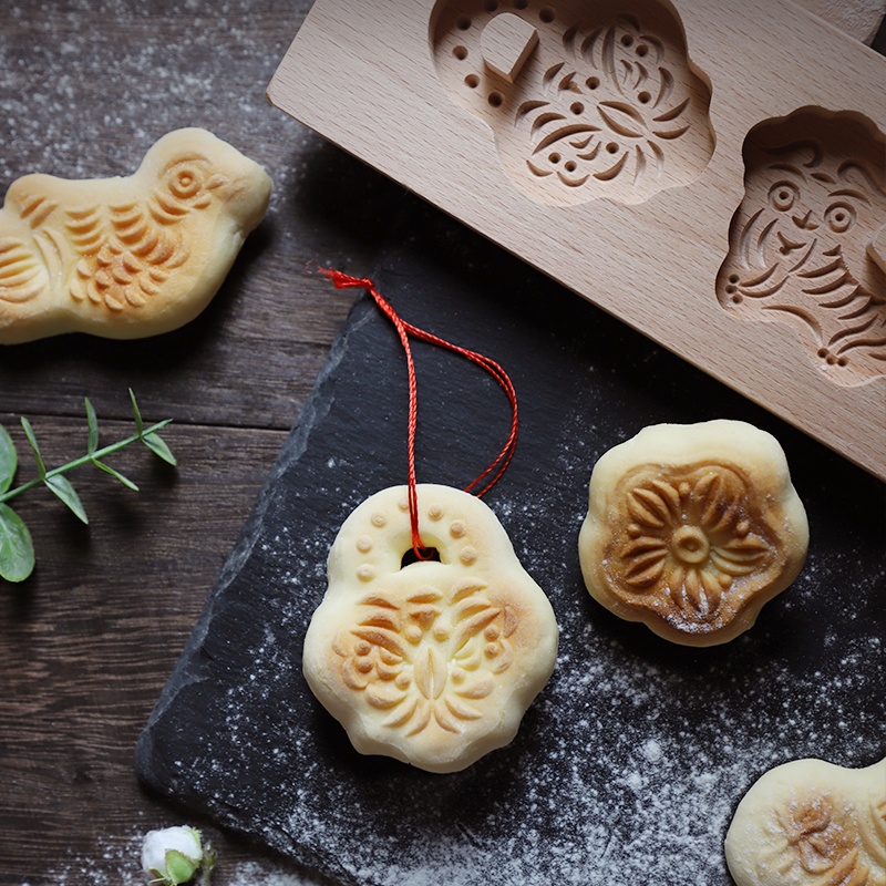 木忆木质模具月饼儿童卡通南瓜饼干绿豆糕点馒头烘焙巧果饽花小号