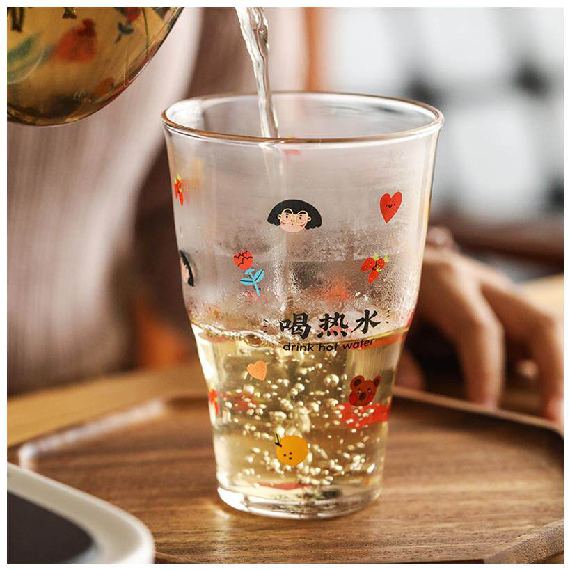 创意多喝热水透明玻璃杯耐热家用水杯大容量果汁杯早餐杯子