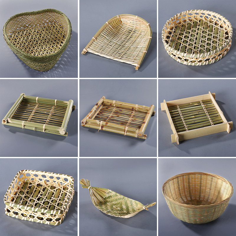 竹编制品家用馒头筐水果盘子客厅装饰手工竹篮子创意竹制品竹簸箕,特色手工艺,竹编/竹雕,淘宝优惠券,粉丝福利购,淘宝优惠卷
