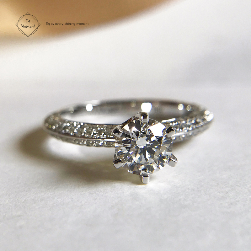 18k戒托结婚六爪天然钻石