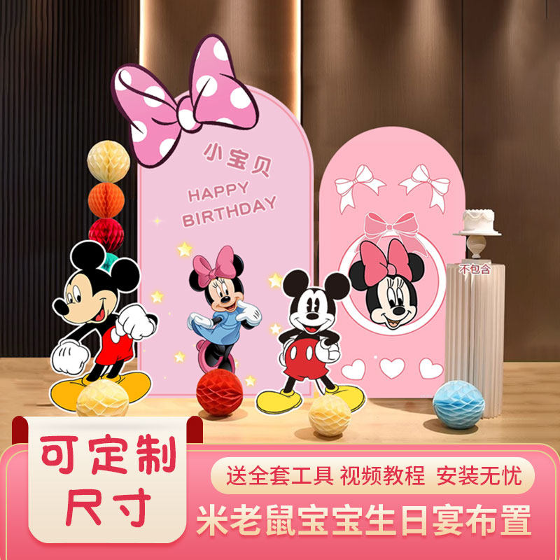 米奇米妮主题生日布置气球女孩女童米老鼠快乐仪式场景装饰背景墙
