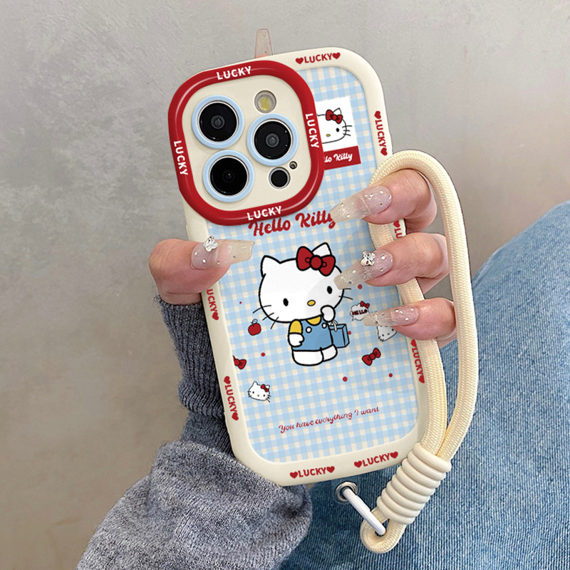 日韩小清新格纹Kitty猫16promax手机壳新款oppofindx8全包reno13卡通vivox200可爱华为p70高级感荣耀200硅胶