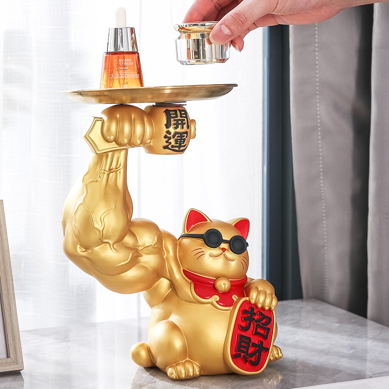 放钥匙的托盘创意麒麟臂招财猫巨臂摆件网红轻奢风前台放糖果盘子