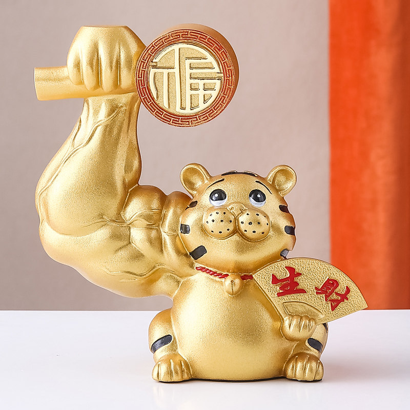 招财猫巨臂肌肉老虎摆件前台新店铺开业送礼物麒麟臂大力劫财猫