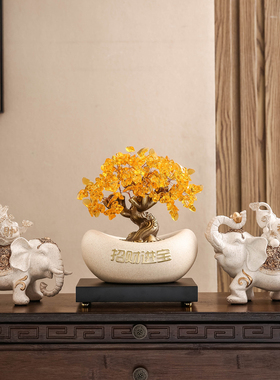 招财大象一对摆件新中式高档客厅电视柜酒柜家居玄关办公室装饰品