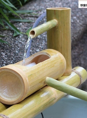 竹子水器竹筒水缸太过滤流器能养鱼自动阳缸水循环系统摆件新品