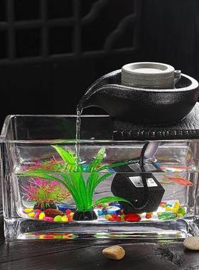 浮茶壶鱼缸天壶悬空流水室内喷泉中式客厅礼品悬浮办公室开业陶