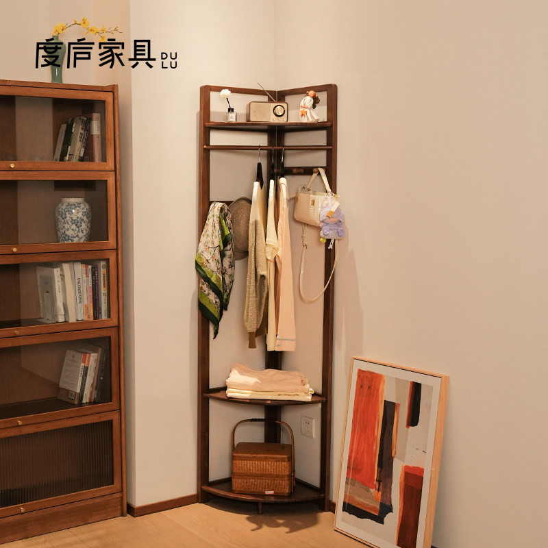 现代家用置物架转角衣帽架落地式卧室客厅收纳架简约多功能挂衣架