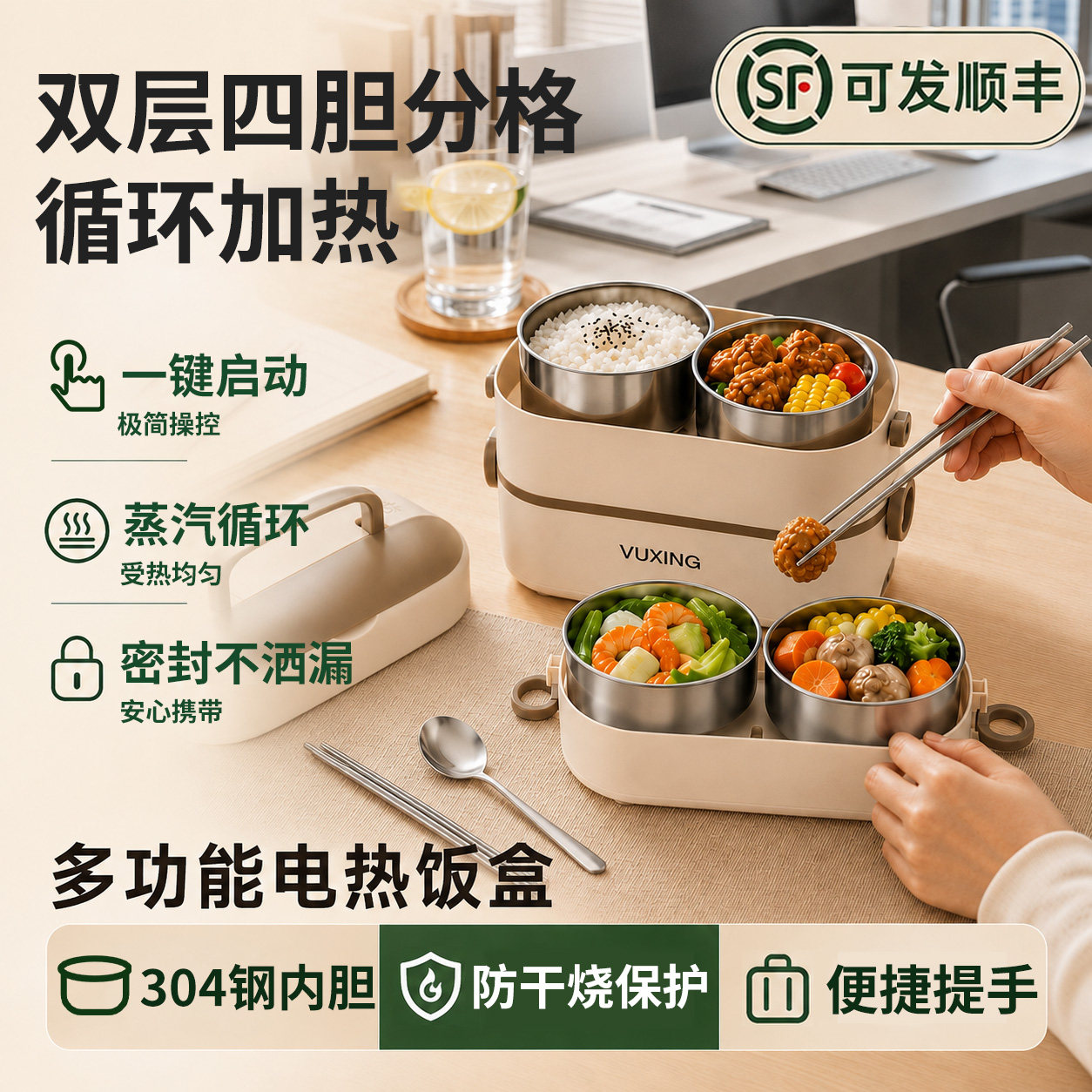 电热饭盒家用加热饭盒双层便当盒图片