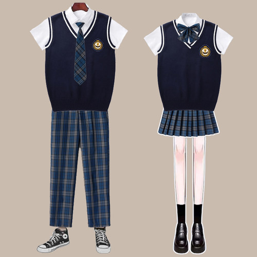 春夏季学院风马甲衬衫百褶裙套装