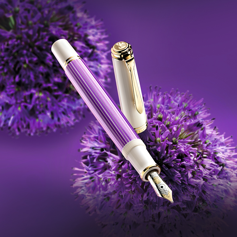 【谢师礼】Pelikan百利金Souveran帝王M600Violet紫条钢笔14K金尖德国制造施德莱斯曼线条活塞上墨商务送礼
