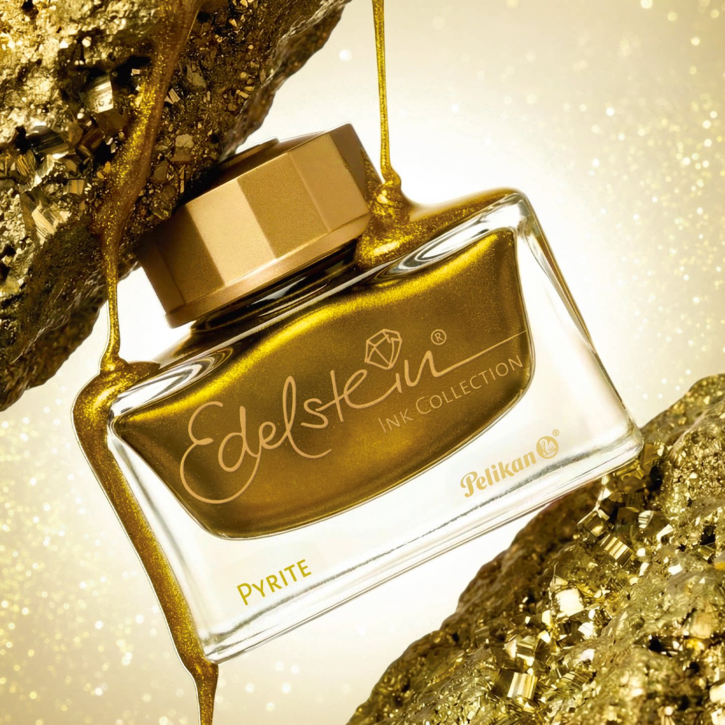 【德国进口】Edelstein ink逸彩墨水特别版2026年度限量色黄铁矿- Pyrite 水晶瓶50ml 金属细闪质感图片