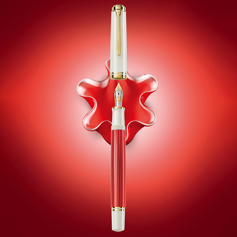 Pelikan百利金Souveran帝王M600Red White红白条钢笔14K金尖德国制造活塞上墨商务送礼