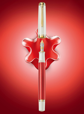 【节日礼物】Pelikan百利金Souveran帝王M600Red White红白条钢笔14K金尖德国制造活塞上墨商务送礼