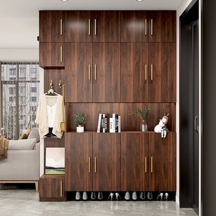 实木鞋柜家用门口玄关鞋柜现代简约大容量门厅柜带挂衣架一体鞋橱