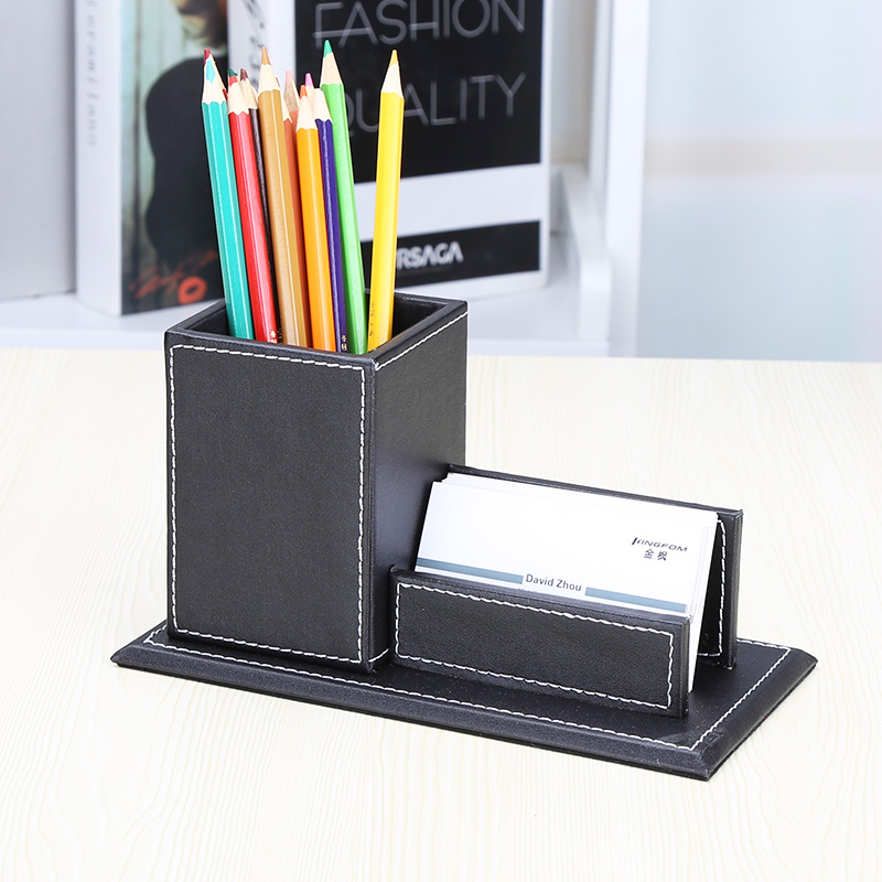 商务办公系列皮质方形收纳盒笔筒