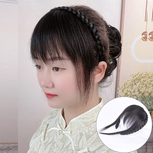 百魅丝 夏季轻薄款辫子发箍浏海一体真发前额头帘遮白发假发片女