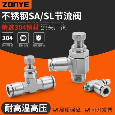 304不锈钢气动气管接头调速单向限流气缸节流阀SL6-01/8-02/10-03