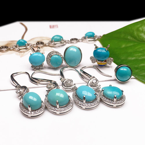 堰京湖北天然原矿绿松石女士耳钉