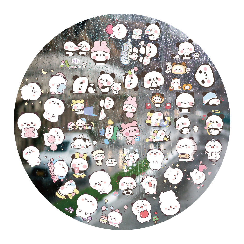 呆萌小熊猫公主UV转印贴动漫电动牙刷防水晶标签手机壳头装饰贴纸