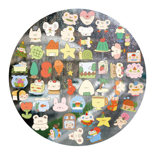 蜡笔风狗狗甜品UV转印贴动漫电动牙刷防水晶标签手机壳头装饰贴纸