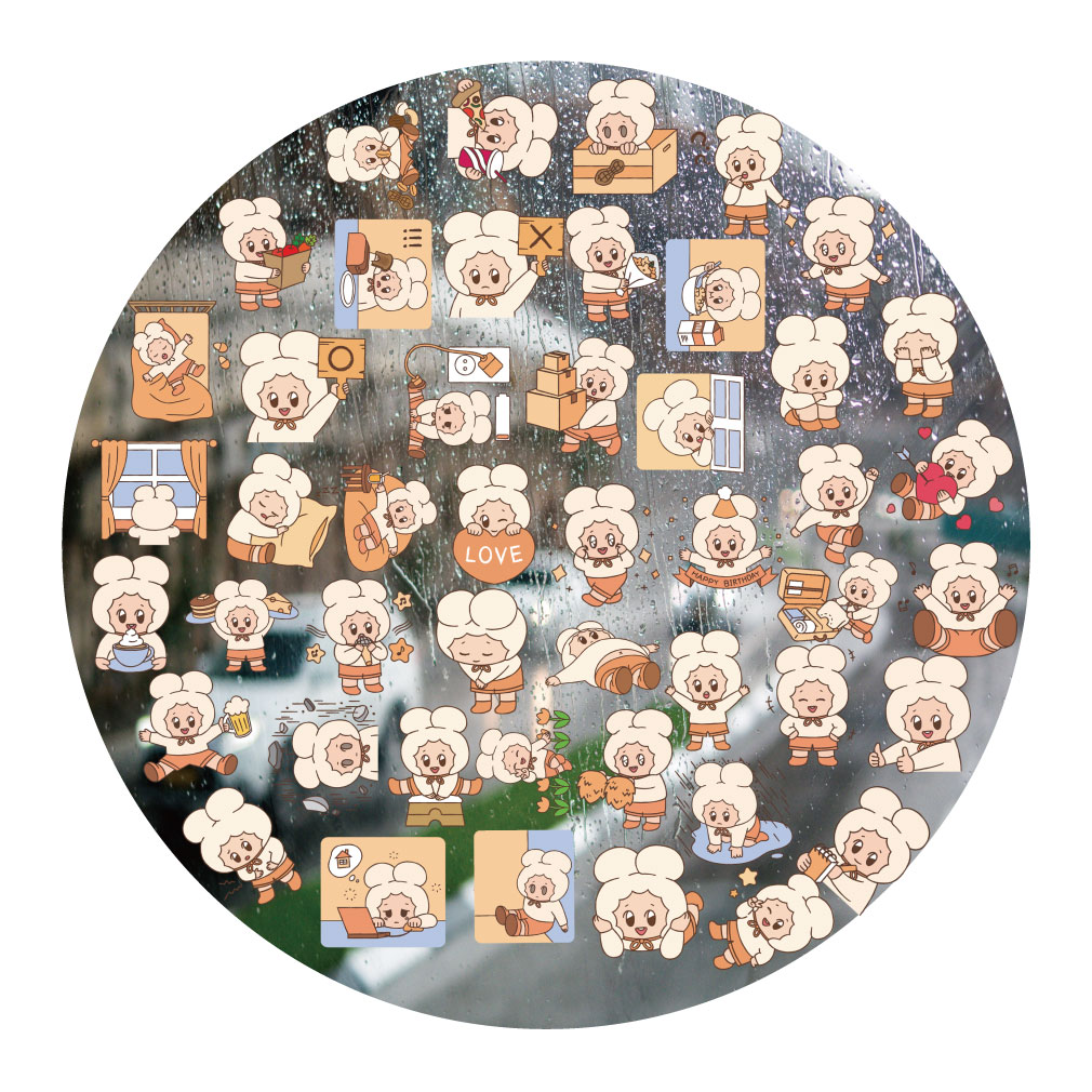 橙色系兔耳小女孩UV转印贴电动牙刷防水水晶标签手机壳头装饰贴纸