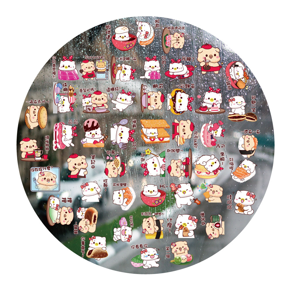 亮亮豬幼幼貓UV转印贴动漫电动牙刷防水水晶标签手机壳头装饰贴纸