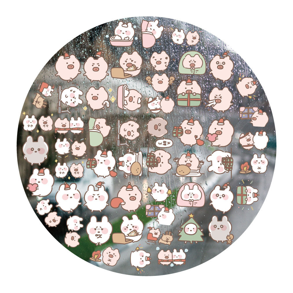 情侣小猪小兔子UV转印贴动漫电动牙刷防水晶标签手机壳头装饰贴纸