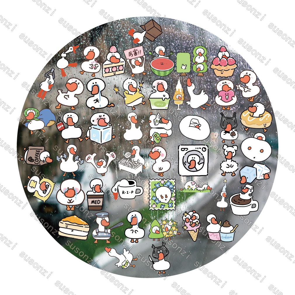 卡通歪嘴鹅UV转印贴动漫电动牙刷防水晶标签手机壳头盔装饰贴纸