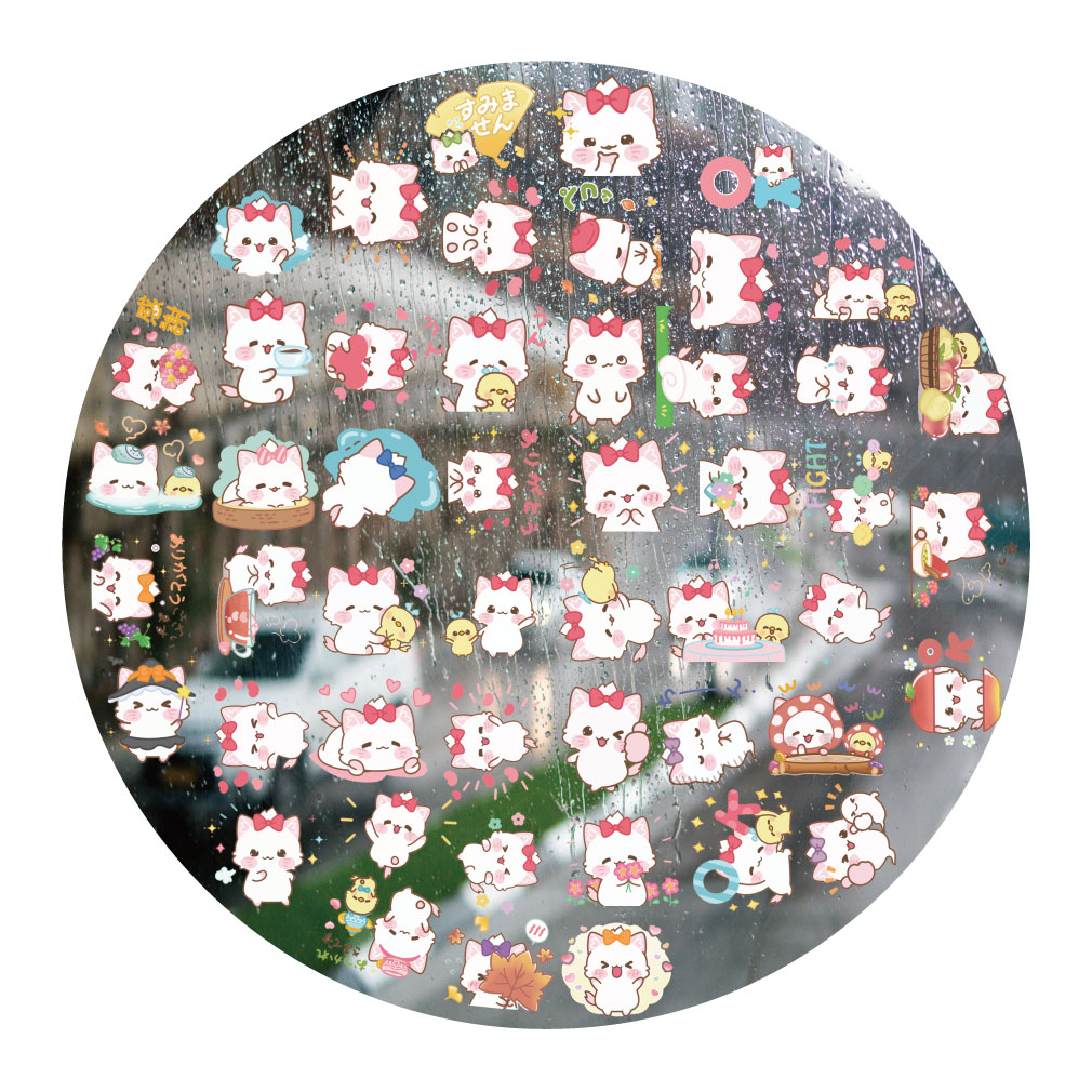 日系蝴蝶结小猫UV转印贴动漫电动牙刷防水晶标签手机壳头装饰贴纸