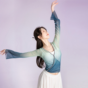 蔓之影古典舞蹈服练功服女身韵纱衣仙气飘逸渐变烫钻艺考上衣女