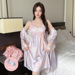 揭阳睡衣女款2025新款带胸垫夏季法式浪漫吊带睡裙冰丝薄款两件套