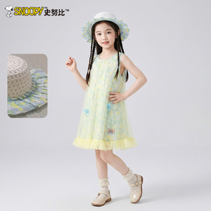 史努比女童夏装网纱裙子2026新款小女孩无袖公主裙儿童夏季连衣裙