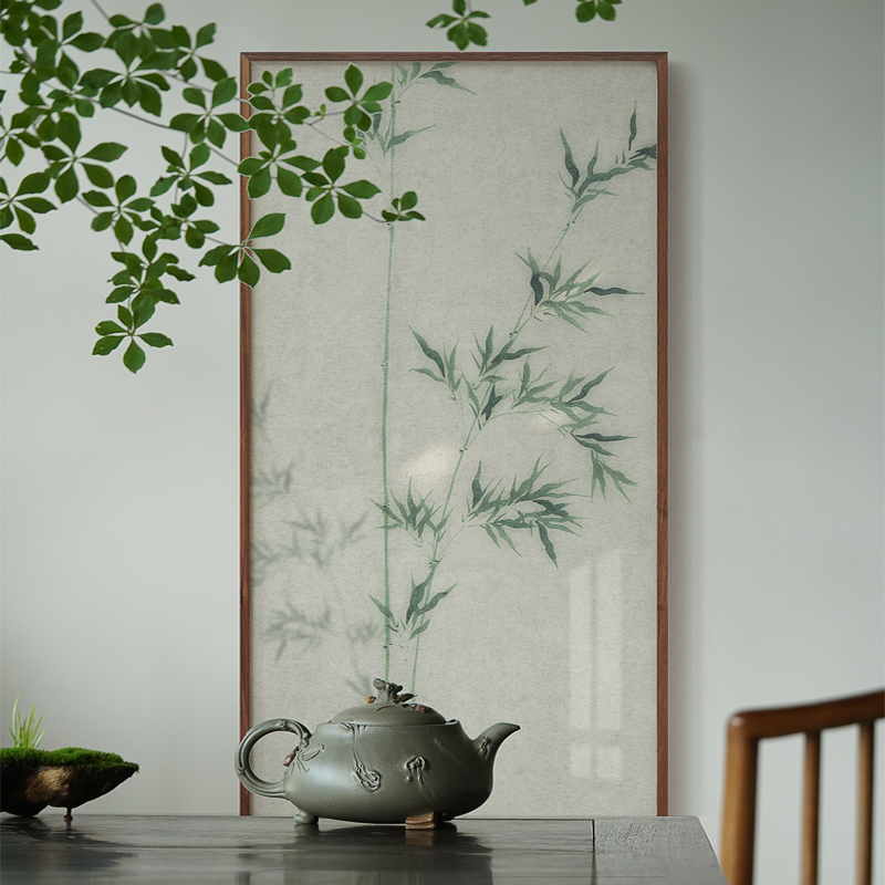 竹子装饰画 画侘寂风玄关中古风新中式清新极简走廊过道入户实木