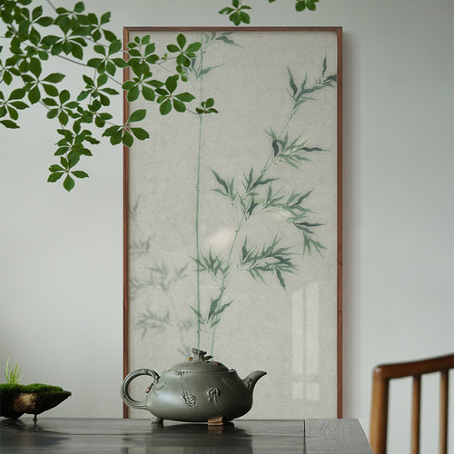 婳暖玄关侘寂风竹子挂画