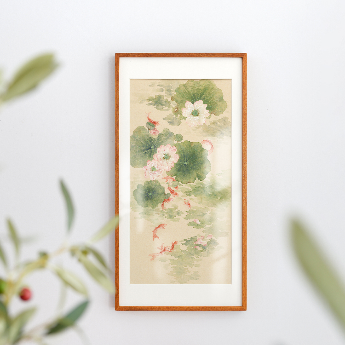 冰青 莲花吉荔九鱼图新中式装饰画客厅玄关走廊茶室民宿实木挂画图片
