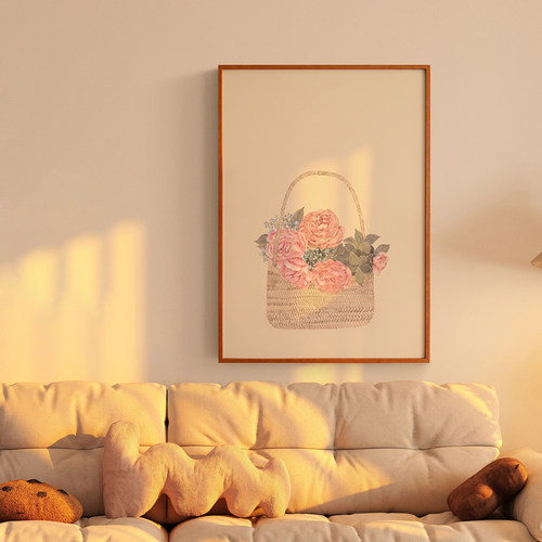 牡丹花奶油风大幅客厅装饰画