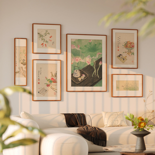 冰青 小清新荷花装饰画客厅沙发背景墙餐厅卧室书房茶室实木挂画
