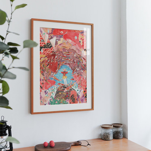 好运锦鲤女孩儿童房国潮挂画