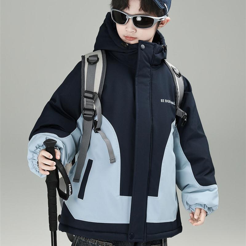 男童夹棉外套新款秋冬款加厚冲锋衣二棉冬季男孩大儿童派克服