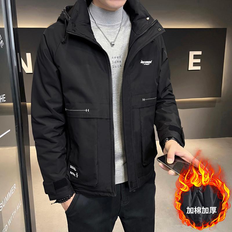 2025冬季新款棒球领二棉棉服男士休闲潮流工装棉衣加厚保暖外套潮