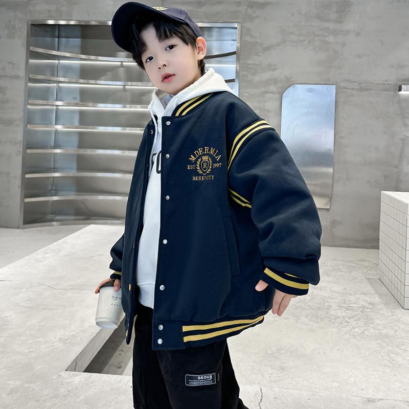 男童棒球服加绒外套秋冬款新款加厚夹棉儿童冬季冬装中大童潮