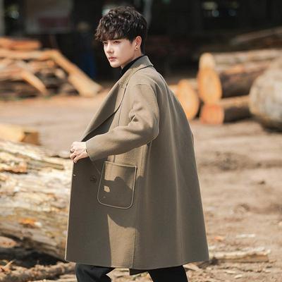 双面羊毛呢子大衣男士中长款冬季加厚高级感羊绒外套男生过膝风衣