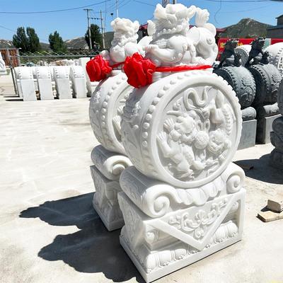 石雕门墩抱鼓石一对天然汉白玉大象石鼓青石貔貅别墅门口招财摆件