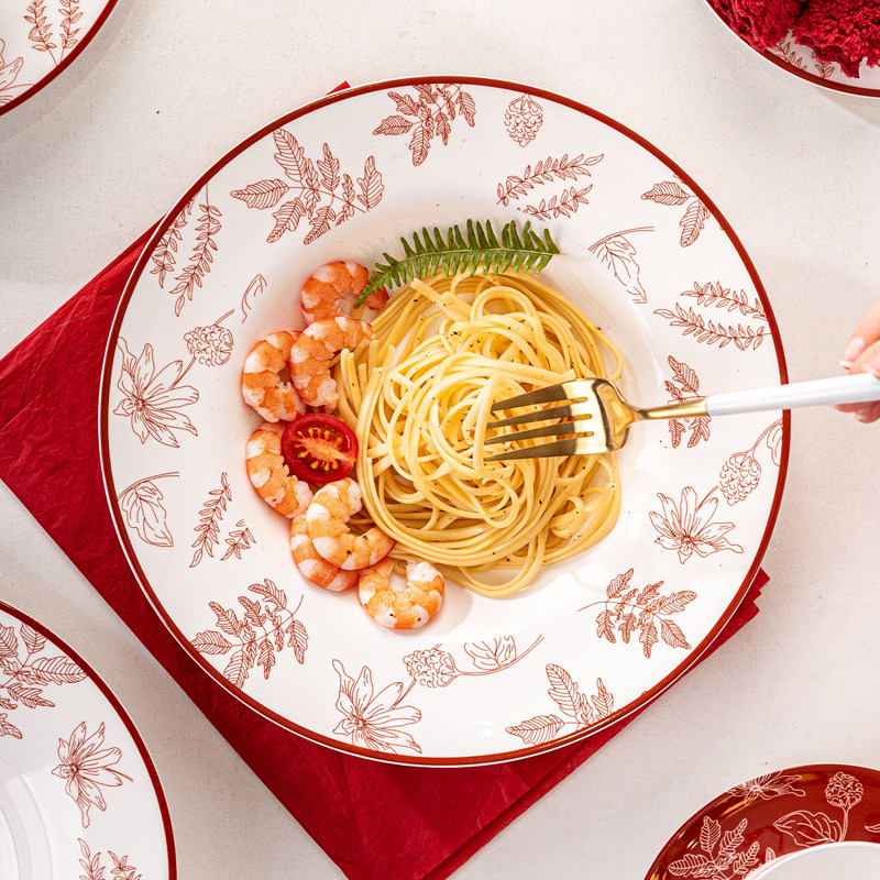 纪恋创意骨瓷草帽盘高级感汤盘家用特别好看的盘子网红餐盘意面盘,餐饮具,盘,淘宝优惠券,粉丝福利购,淘宝优惠卷