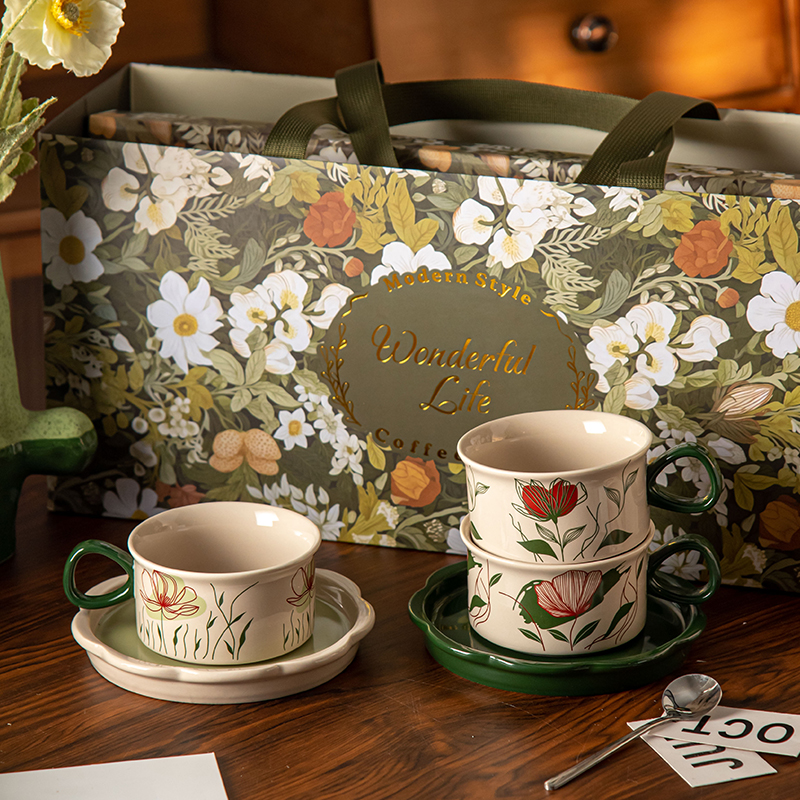 复古陶瓷咖啡杯碟伴手礼套装