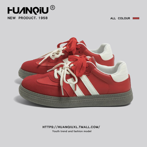 环球红色德训鞋女复古百搭休闲