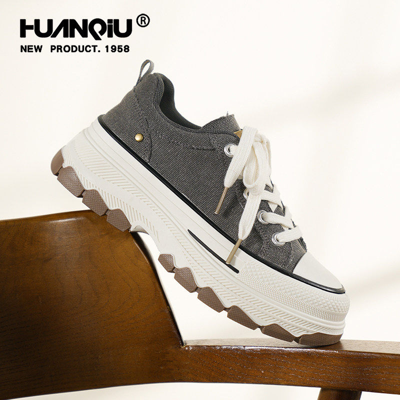 环球爆款松糕厚底帆布鞋女款2026新款春季学生休闲板鞋低帮运动鞋