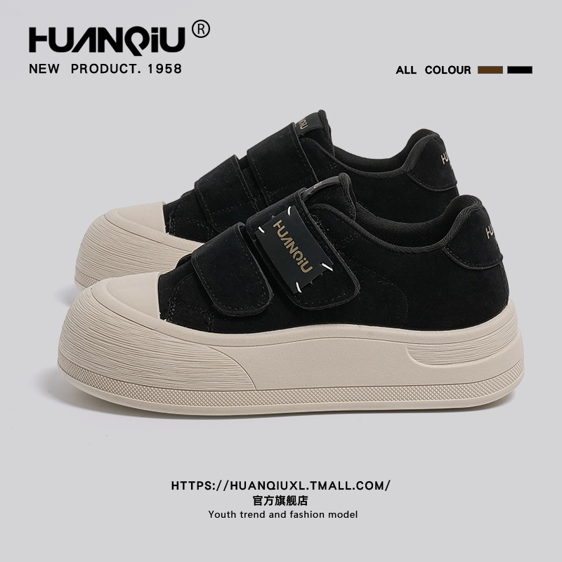 环球官方旗舰店黑色魔术贴板鞋女