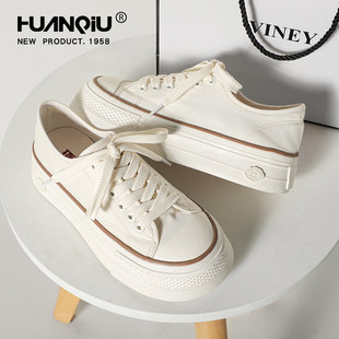 环球帆布鞋女款饼干小白鞋春季2026新款小香风休闲鞋百搭运动板鞋